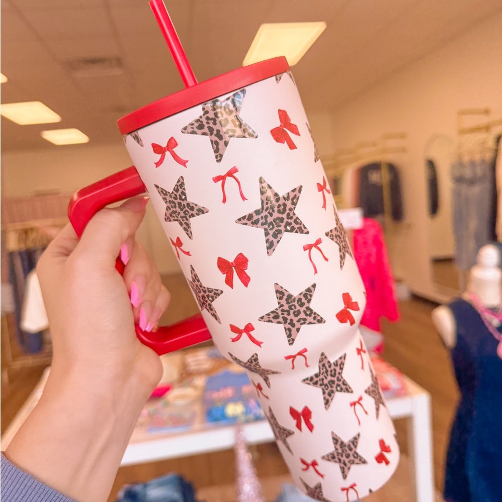 Red and White Star Patterned Tumbler